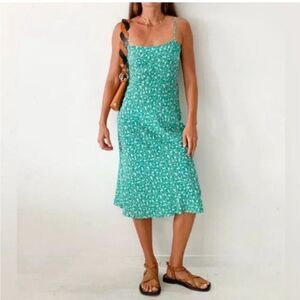 Realisation Par 100% Silk Amelia Midi Slip Dress in Poison Ivy S